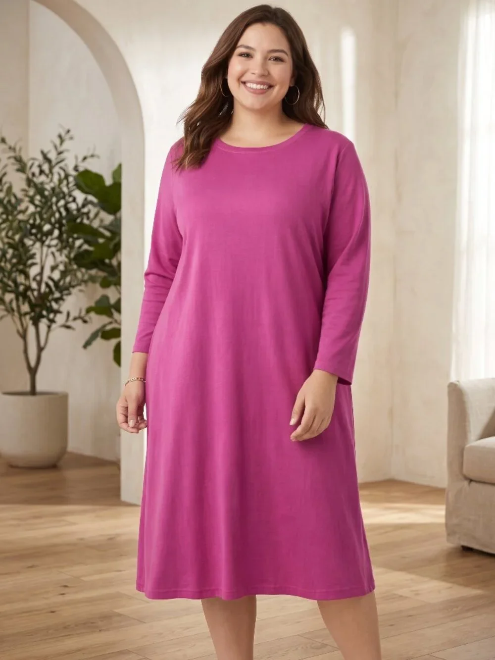 Lands’ End Pink Cotton Midi Dress Size 14 Cottagecore Minimalist Soft Girl